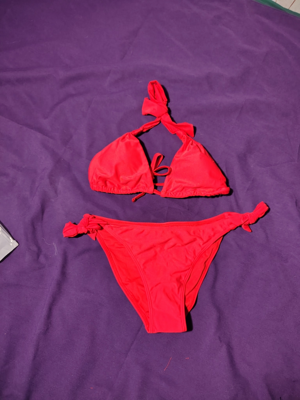 Red Tie-Back Triangle Bikini Set - Women Swim
